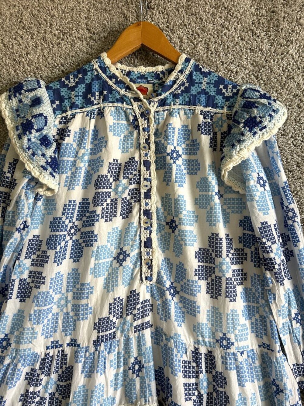 Farm Rio Women's Sz Medium Stitched Floral Maxi Dress With Lace Trim - Picture 3 of 15